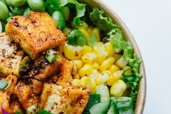 plant based meal in bowl in kitchen