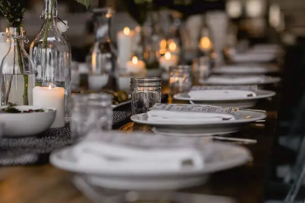Dining table setup within a pop-up restaurant