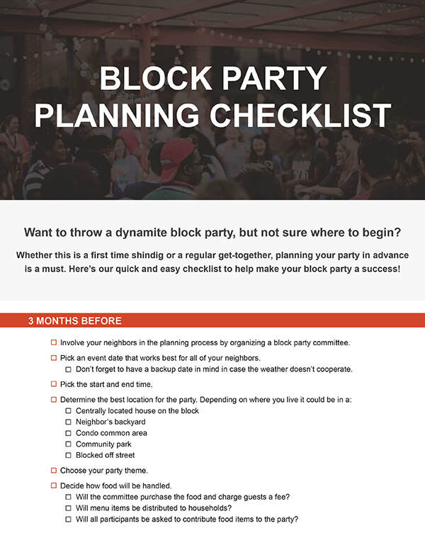 Block Party Planning Checklist