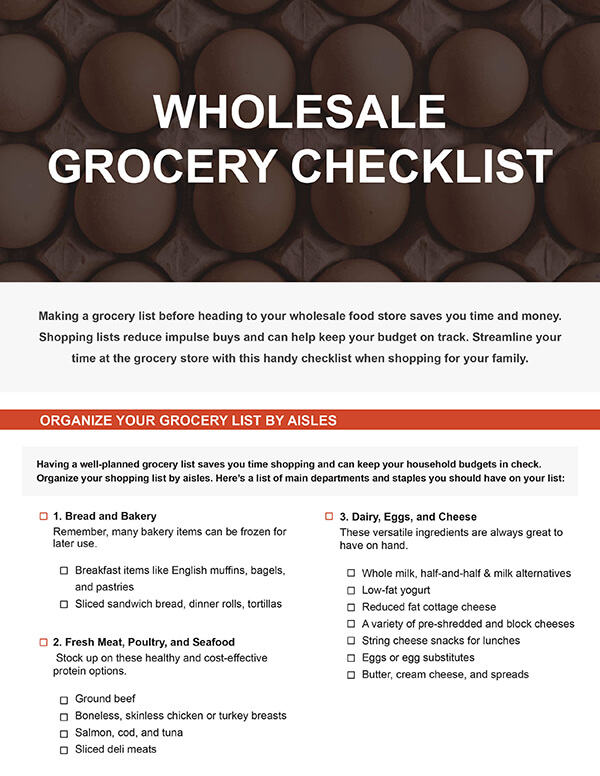 Wholesale Grocery Shopping List