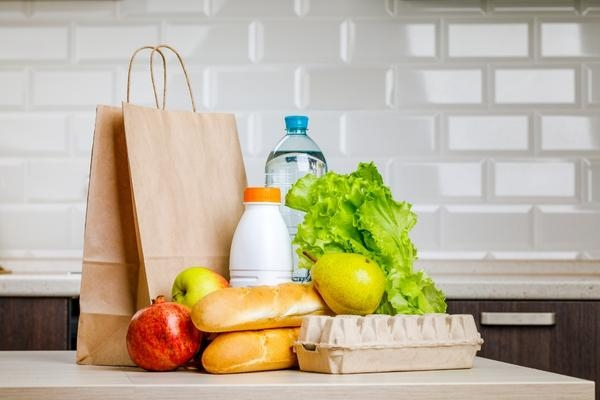 Bag of groceries on the counter ordered online