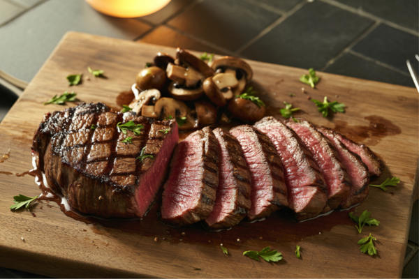 steak on plate cut up
