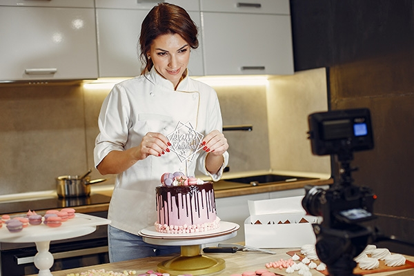 chef recording a video.