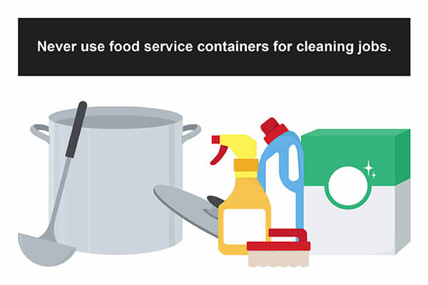 Never use food service containers for cleaning jobs.