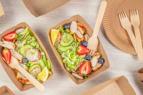Take-out food in eco-friendly packaging