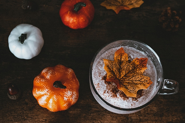 Pumpkin Spice Chai with fall leaves