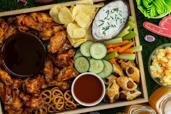 spread of game day themed food