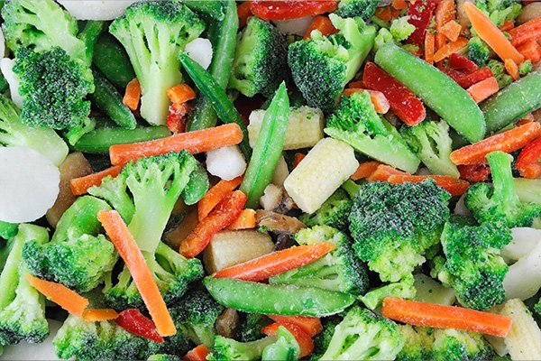 Mixture of vegetables like carrots, celery, broccoli, and cauliflower.