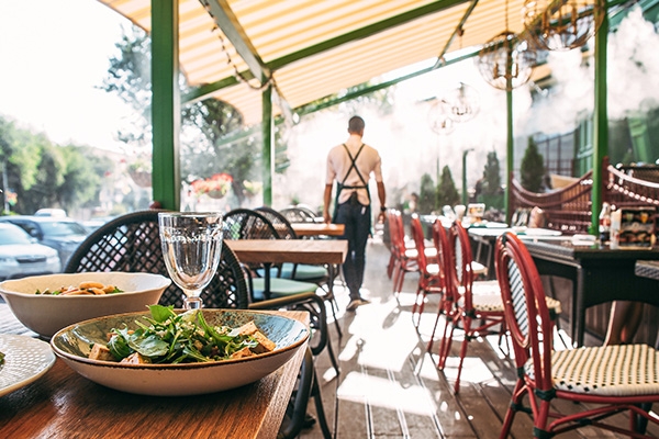 Outdoor dining area at a restaurant.