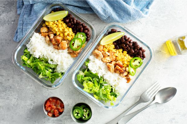 meal prep with vegetables and protein options