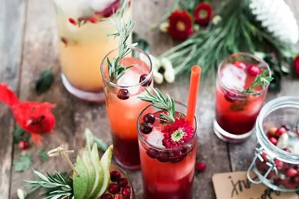 Festive drinks in highball glasses.