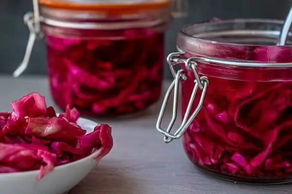 Jars of pickled red onion
