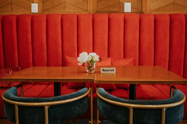 reserved table with two chairs.