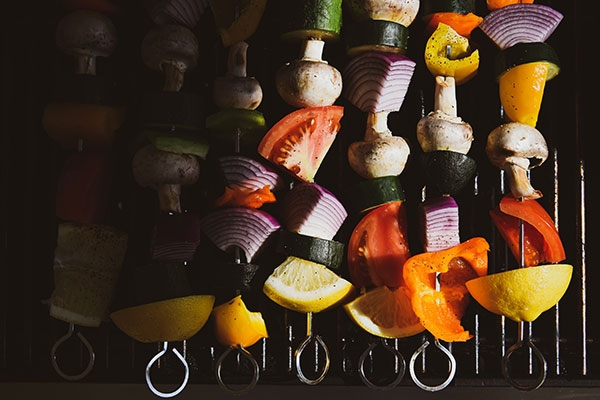 vegetable shish kabobs on the grill