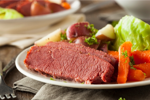 corned beef and cabbage at restaurant