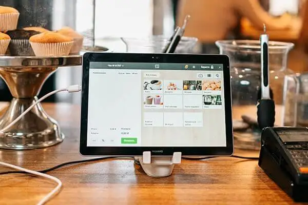 check out tablet on countertop