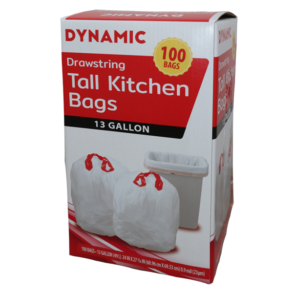 DYNAMIC WHITE DRAWSTRING TRASH BAGS 13 GAL - US Foods CHEF'STORE