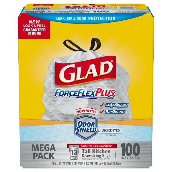 Glad Drawstring Bags, Tall Kitchen, 13 Gallon 45 ea, Trash Bags