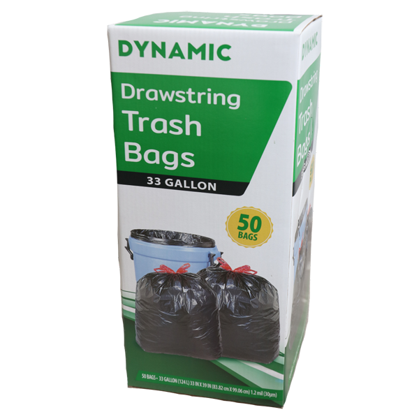 DYNAMIC BLACK DRAWSTRING TRASH BAGS 33 GAL - US Foods CHEF'STORE