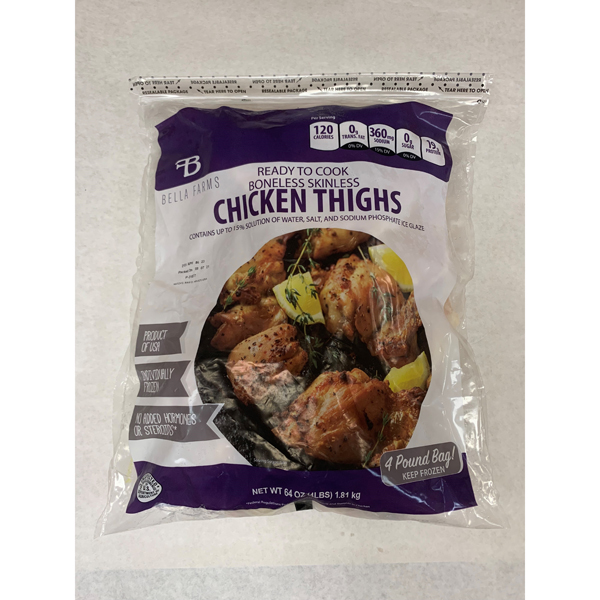 BELLA FARMS BONELESS SKINLESS CHICKEN THIGHS IQF