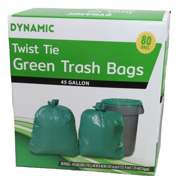 DYNAMIC GREEN TWIST TIE TRASH BAGS 45 GAL - US Foods CHEF'STORE